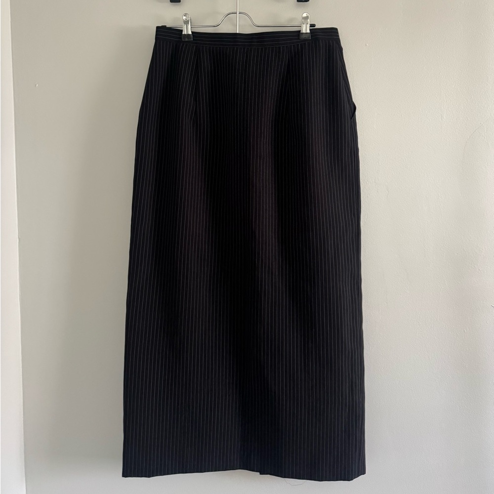 Classic Black Pinstripe Women's Midi Skirt
